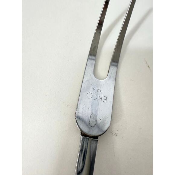 Vintage Ekco USA 2 Prong Carving Meat Fork Chromium Plate Black Handle 11.5" - Picture 3 of 6